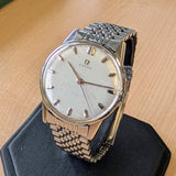 Vintage Omega Mechanical Watch 34mm Striped Dial Stainless Steel Wristwatch