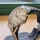 Vintage Omega Mechanical Watch 34mm Striped Dial Stainless Steel Wristwatch