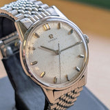 Vintage Omega Mechanical Watch 34mm Striped Dial Stainless Steel Wristwatch