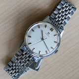 Vintage Omega Mechanical Watch 34mm Striped Dial Stainless Steel Wristwatch