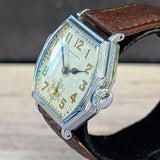 Waltham Art Deco Men’s Manual Wind Watch Engraved Silver-Tone Tonneau 21 Jewels