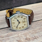 Waltham Art Deco Men’s Manual Wind Watch Engraved Silver-Tone Tonneau 21 Jewels