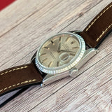 1966 Rolex Datejust 36 Watch 1603 Silver Dial Engine-Turned Bezel Wristwatch