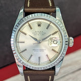 1966 Rolex Datejust 36 Watch 1603 Silver Dial Engine-Turned Bezel Wristwatch