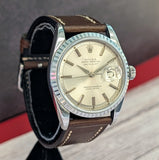 1966 Rolex Datejust 36 Watch 1603 Silver Dial Engine-Turned Bezel Wristwatch