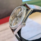 1966 Rolex Datejust 36 Watch 1603 Silver Dial Engine-Turned Bezel Wristwatch