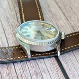 1966 Rolex Datejust 36 Watch 1603 Silver Dial Engine-Turned Bezel Wristwatch