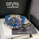 Gevril Hudson Yards Automatic Watch 48803R 43mm Blue Dial 2-Tone S.S. & Rubber Strap - ALL Original 2-Box & Papers