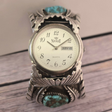 Vintage NICOLET Quartz Watch Day/Date on a BK.SPENCER Sterling Silver and Turquoise Cuff Band