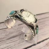Vintage NICOLET Quartz Watch Day/Date on a BK.SPENCER Sterling Silver and Turquoise Cuff Band