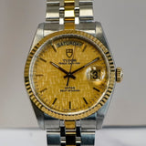 Tudor Prince Date-Day Automatic Watch 76213 Linen Dial 36mm Swiss ALL Two-Tone