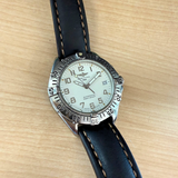 Vintage Breitling A17035 – Case Back, Bezel, and Leather Strap Detail