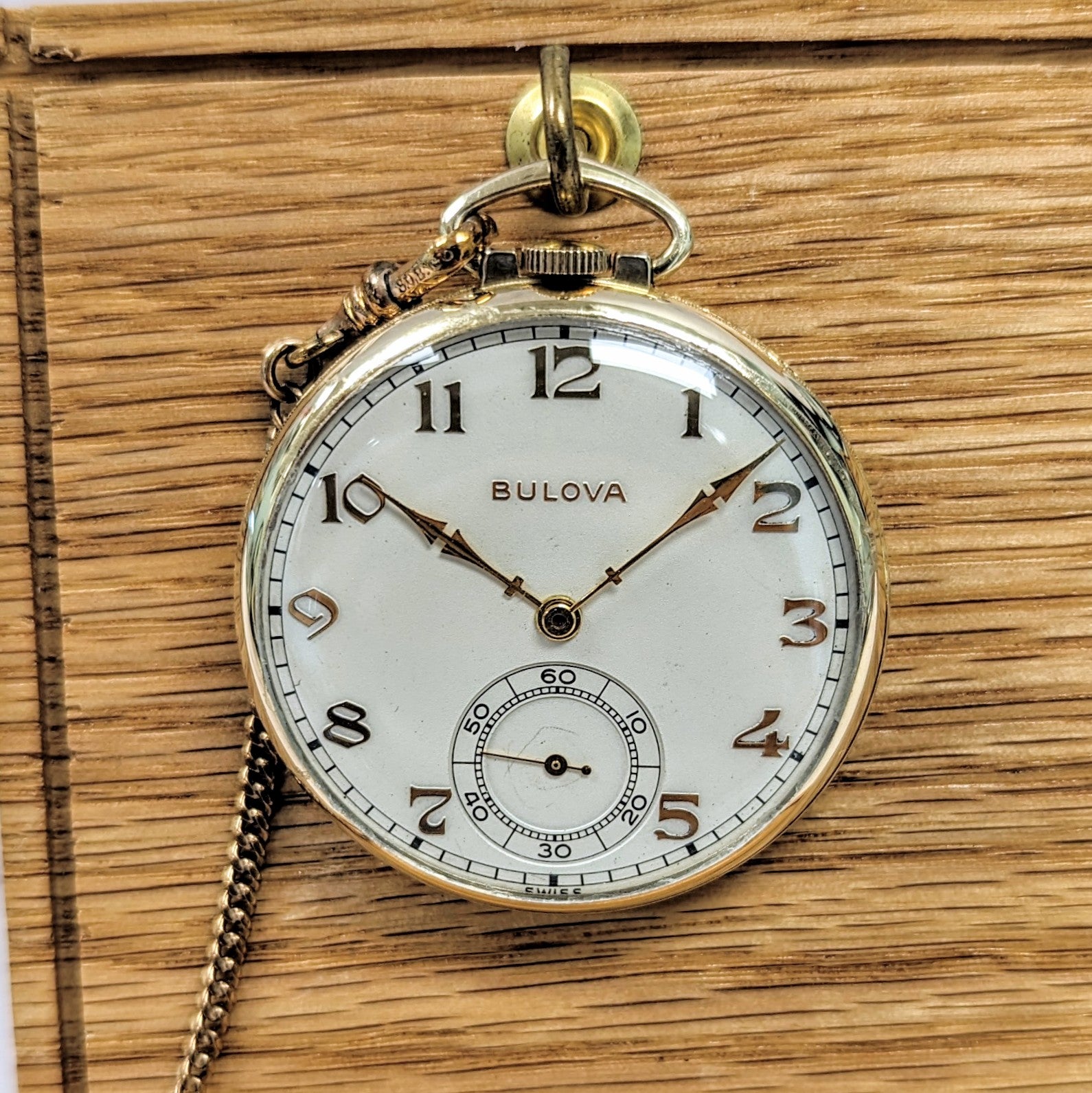 Vintage Bulova pocket watch white dial with gold numerals
