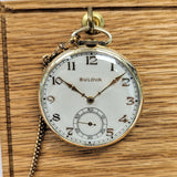 Vintage Bulova pocket watch white dial with gold numerals