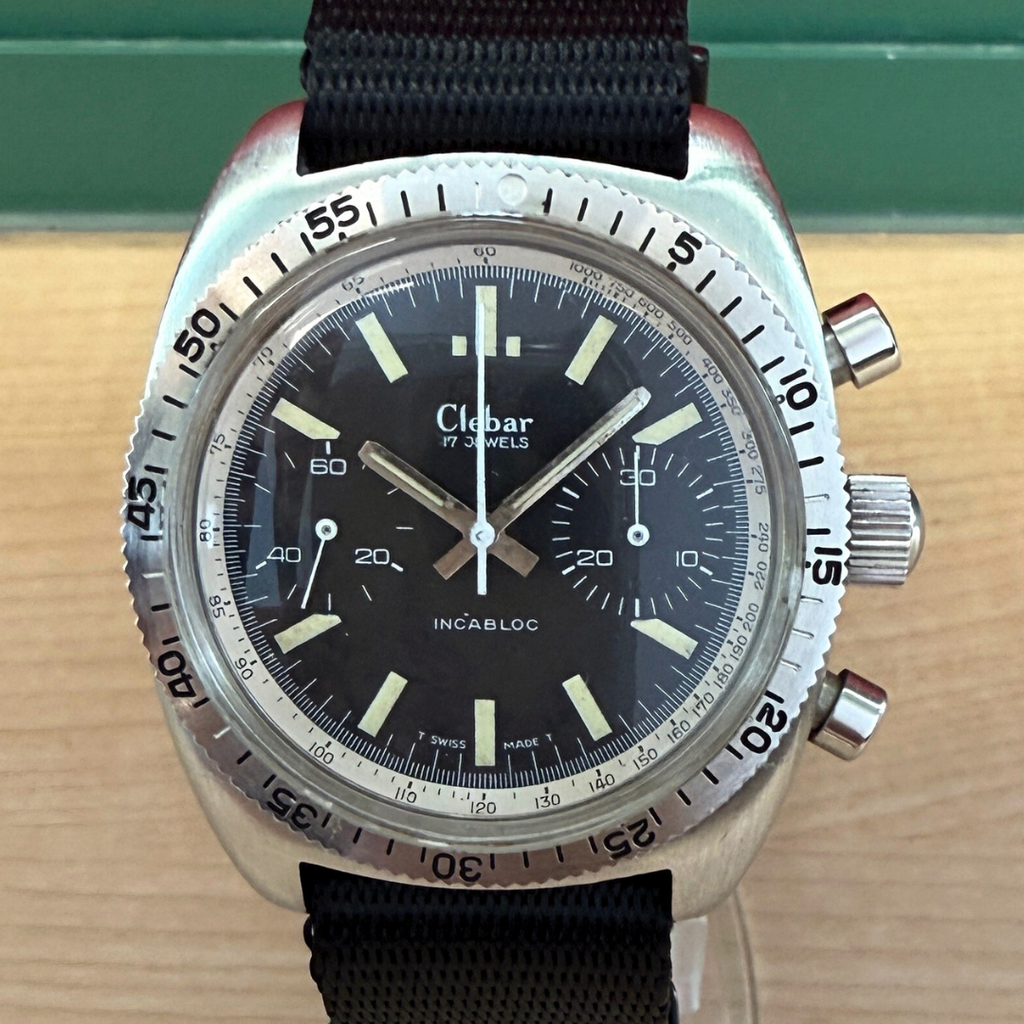 Vintage 1970s Clebar Chronograph Dive Watch 37mm Valjoux 7733 Swiss ...