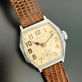 Waltham Art Deco Men’s Manual Wind Watch Engraved Silver-Tone Tonneau 21 Jewels