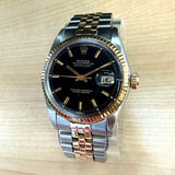 1966 Rolex Datejust 1601 36mm Black Dial Two-Tone Case and Bracelet