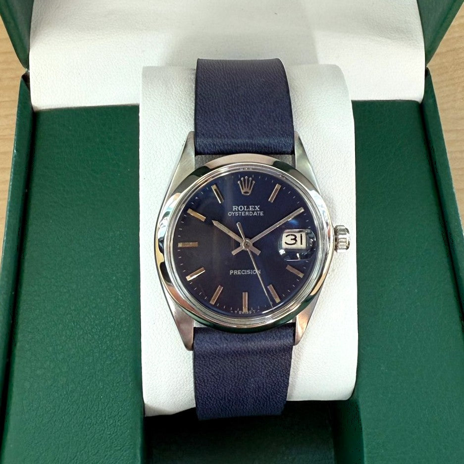 1969 Rolex Oysterdate Precision Watch 6694 Blue Dial 34mm Vintage S.S ...