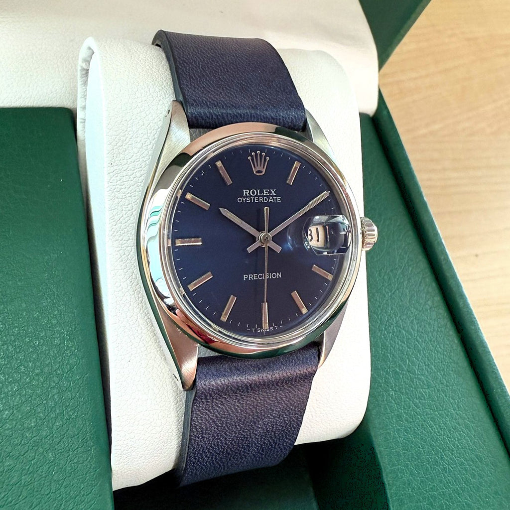 1969 Rolex Oysterdate Precision Watch 6694 Blue Dial 34mm Vintage S.S ...