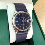 1969 Rolex Oysterdate Precision Watch 6694 Blue Dial 34mm Stainless Steel