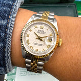 1996 Rolex Lady-Datejust Watch 69173 26mm Ivory Pyramide Roman Dial - Full Set