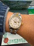 1996 Rolex Lady-Datejust Watch 69173 26mm Ivory Pyramide Roman Dial - Full Set
