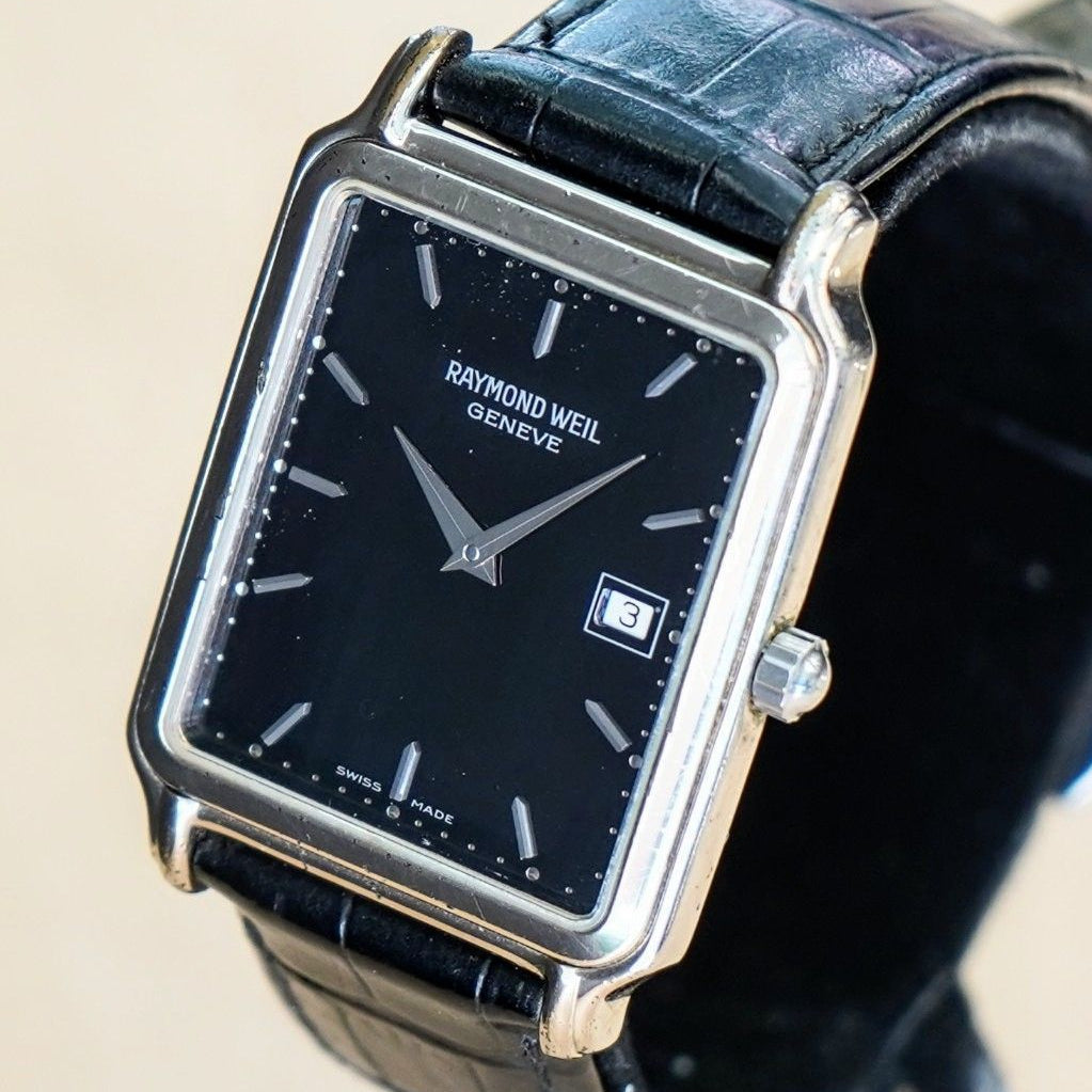 RAYMOND WEIL Genève Dress Watch 5572 Date Tank Leather Strap