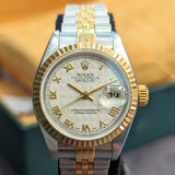 1996 Rolex Lady-Datejust Watch 69173 26mm Ivory Pyramide Roman Dial - Full Set