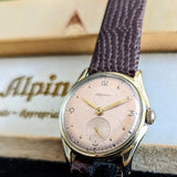 1940s ALPINA Watch 14K GOLD Vintage Wristwatch - Rose Gold Dial - Original BOX!