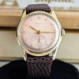 1940s ALPINA Watch 14K GOLD Vintage Wristwatch - Rose Gold Dial - Original BOX!