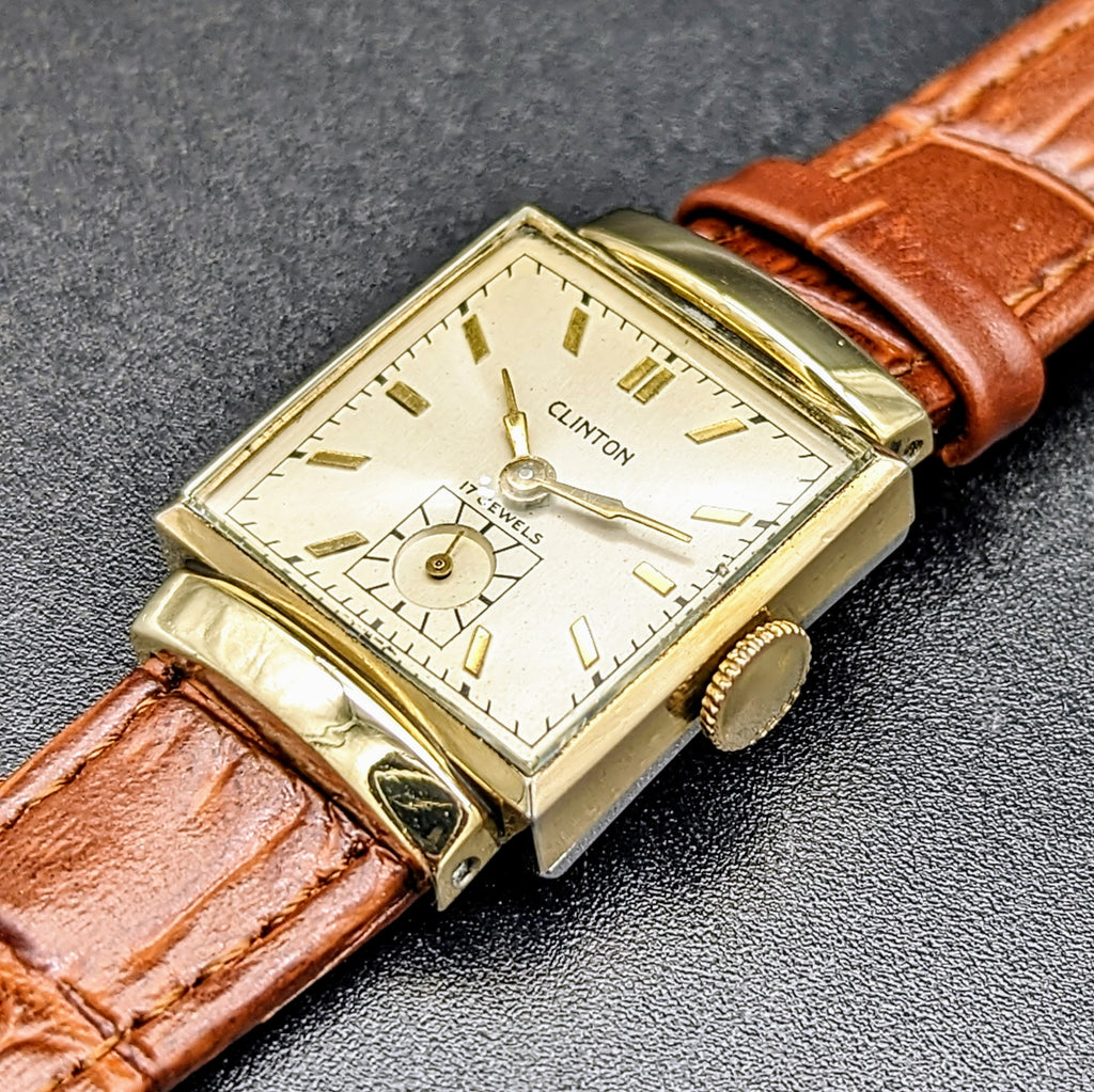 1940's CLINTON Watch 17 Jewels 23mm Fancy Lug Design Vintage Swiss Wri ...