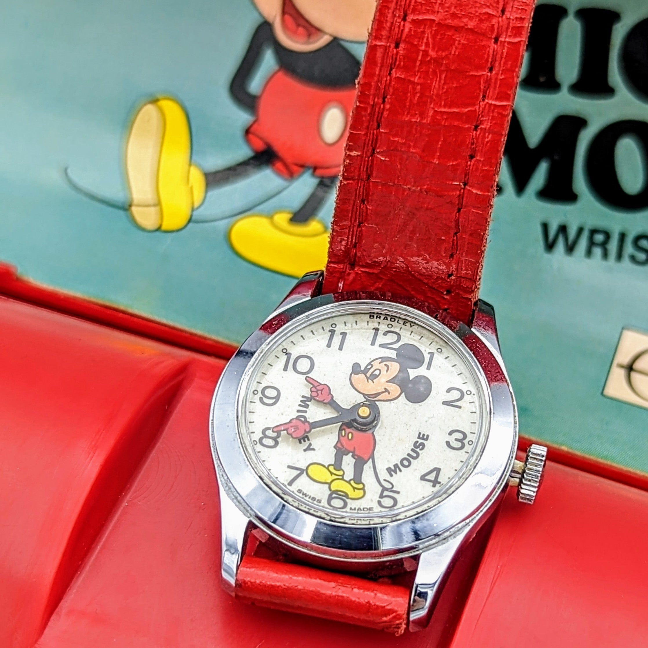 1975 MICKEY MOUSE Wristwatch by BRADLEY TIME Walt Disney Productions Swiss Made Watch