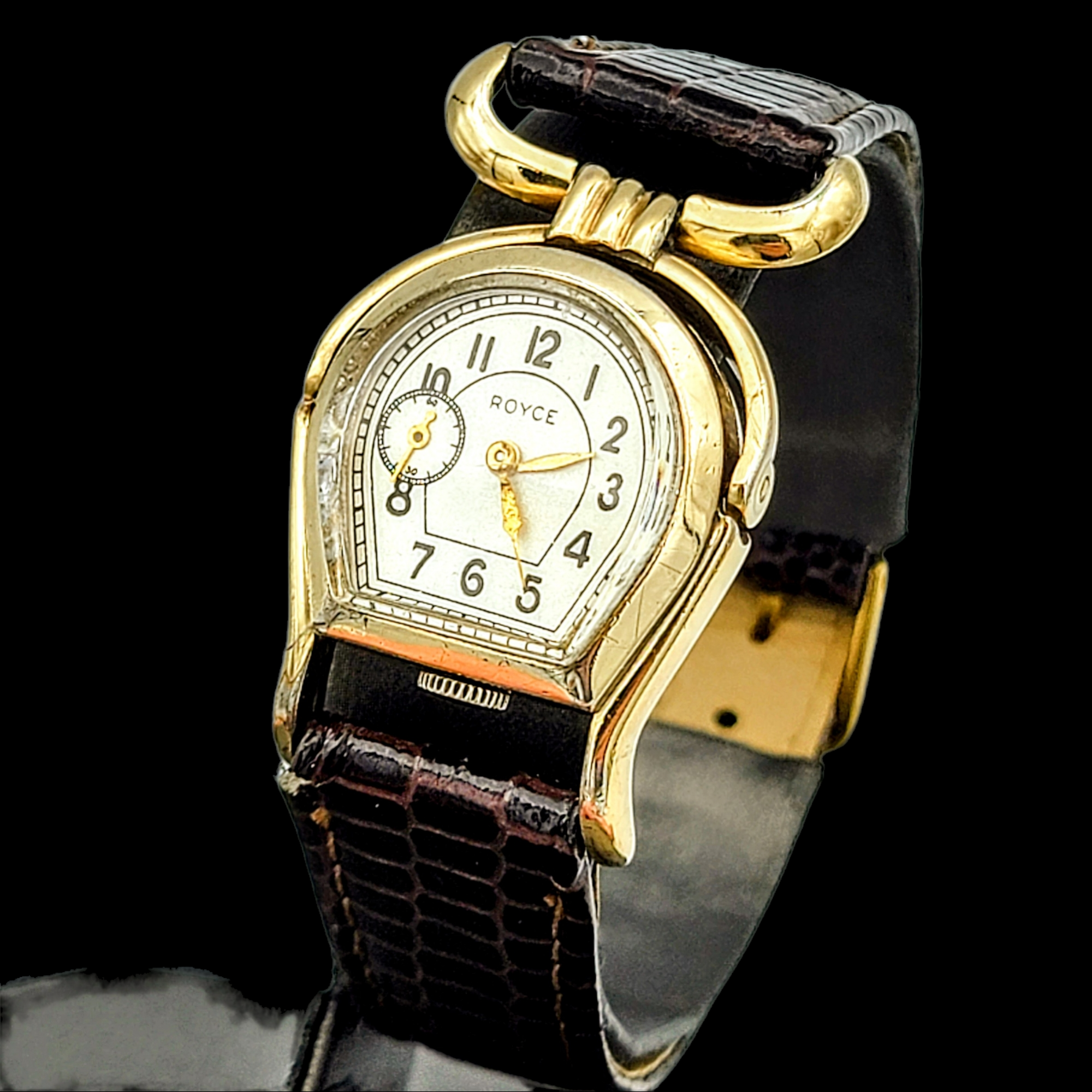 Fake Lady Omega Specialities Rose Gold Horseshoe-shaped Diamonds Case Blue  Dial Two Rose Gold Hands Black Patent Leather Strap Watch 5885.72.51