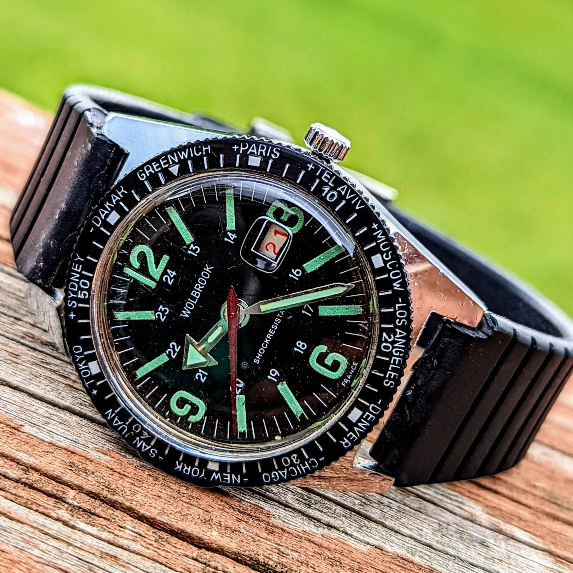 1960's WOLBROOK The Skindriver Worldtimer Watch France Made